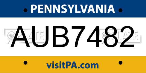 AUB7482 Pennsylvania License Plate