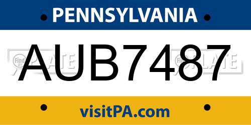 AUB7487 Pennsylvania License Plate
