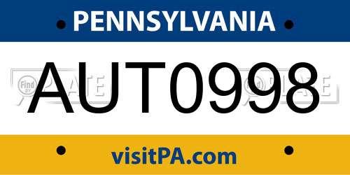 AUT0998 Pennsylvania License Plate