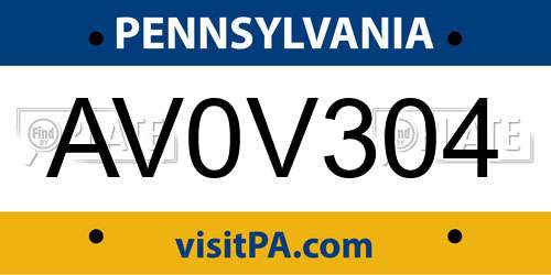 AV0V304 Pennsylvania License Plate