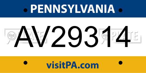 AV29314 Pennsylvania License Plate