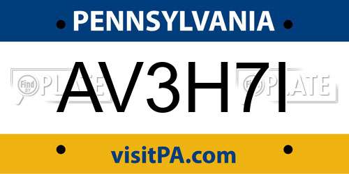 AV3H7I Pennsylvania License Plate