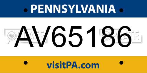 AV65186 Pennsylvania License Plate