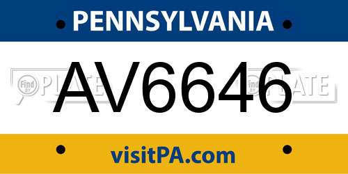 AV6646 Pennsylvania License Plate
