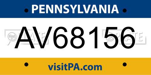 AV68156 Pennsylvania License Plate