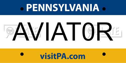 AVIAT0R Pennsylvania License Plate