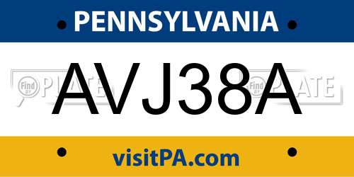 AVJ38A Pennsylvania License Plate