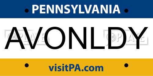 AVONLDY Pennsylvania License Plate