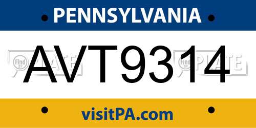 AVT9314 Pennsylvania License Plate