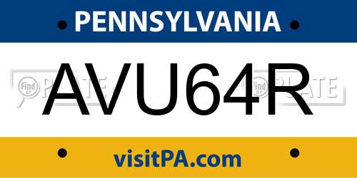 AVU64R Pennsylvania License Plate