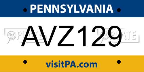 AVZ129 Pennsylvania License Plate