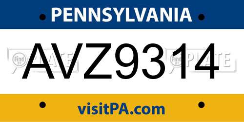 AVZ9314 Pennsylvania License Plate