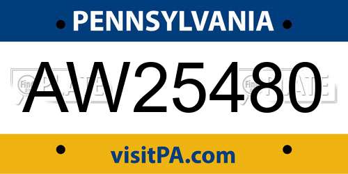 AW25480 Pennsylvania License Plate
