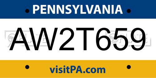 AW2T659 Pennsylvania License Plate