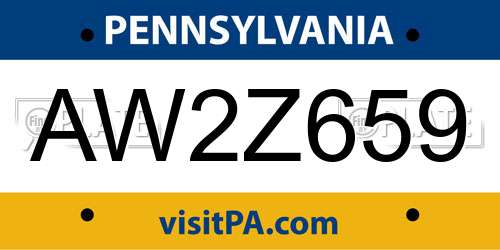 AW2Z659 Pennsylvania License Plate