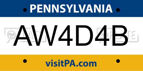 AW4D4B Pennsylvania License Plate