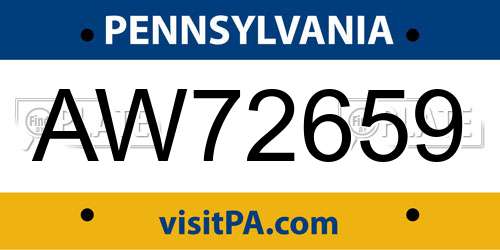AW72659 Pennsylvania License Plate