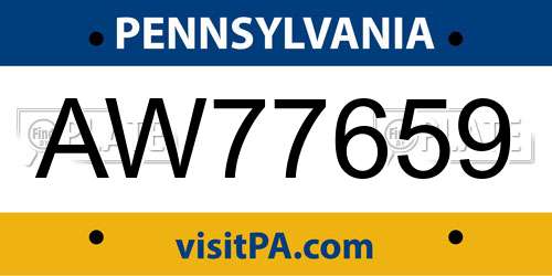 AW77659 Pennsylvania License Plate