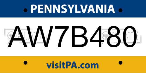 AW7B480 Pennsylvania License Plate