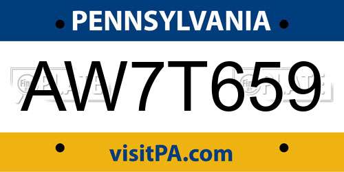 AW7T659 Pennsylvania License Plate
