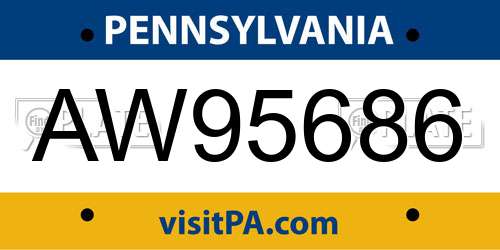 AW95686 Pennsylvania License Plate