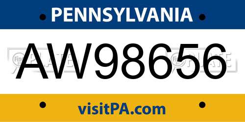 AW98656 Pennsylvania License Plate