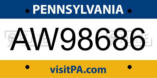 AW98686 Pennsylvania License Plate
