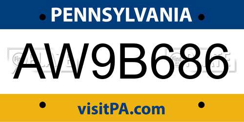 AW9B686 Pennsylvania License Plate