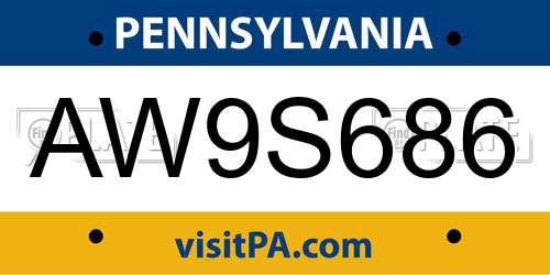 AW9S686 Pennsylvania License Plate