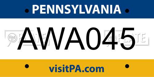 AWA045 Pennsylvania License Plate