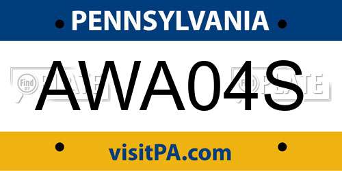 AWA04S Pennsylvania License Plate
