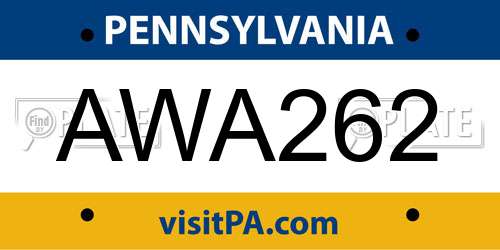 AWA262 Pennsylvania License Plate