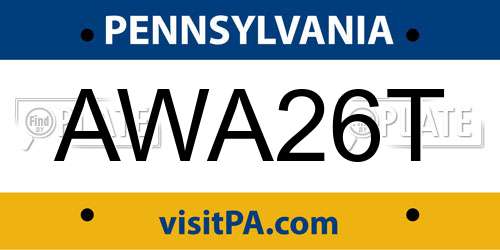 AWA26T Pennsylvania License Plate