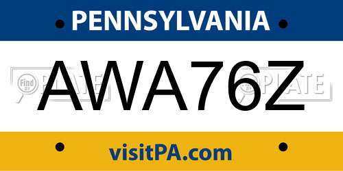 AWA76Z Pennsylvania License Plate