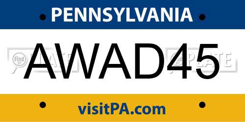 AWAD45 Pennsylvania License Plate