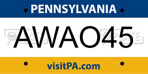 AWAO45 Pennsylvania License Plate