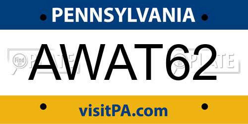 AWAT62 Pennsylvania License Plate
