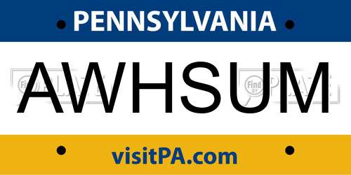 AWHSUM Pennsylvania License Plate