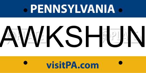 AWKSHUN Pennsylvania License Plate
