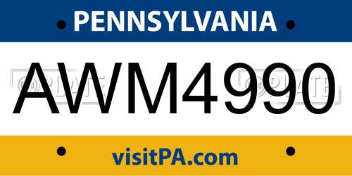 AWM4990 Pennsylvania License Plate