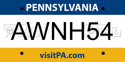 AWNH54 Pennsylvania License Plate