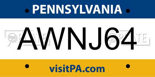 AWNJ64 Pennsylvania License Plate