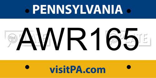 AWR165 Pennsylvania License Plate