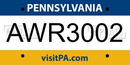 AWR3002 Pennsylvania License Plate