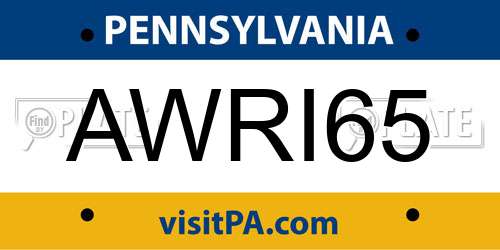 AWRI65 Pennsylvania License Plate