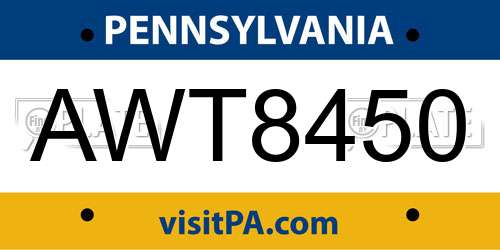 AWT8450 Pennsylvania License Plate