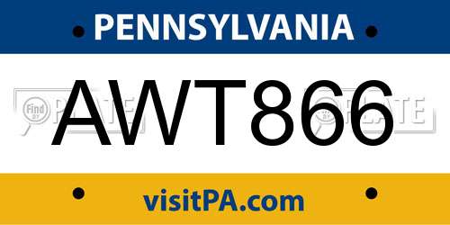 AWT866 Pennsylvania License Plate