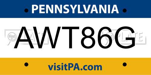 AWT86G Pennsylvania License Plate