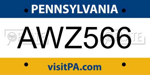 AWZ566 Pennsylvania License Plate