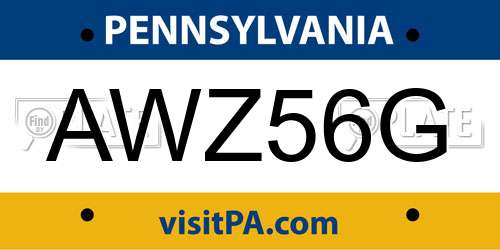 AWZ56G Pennsylvania License Plate